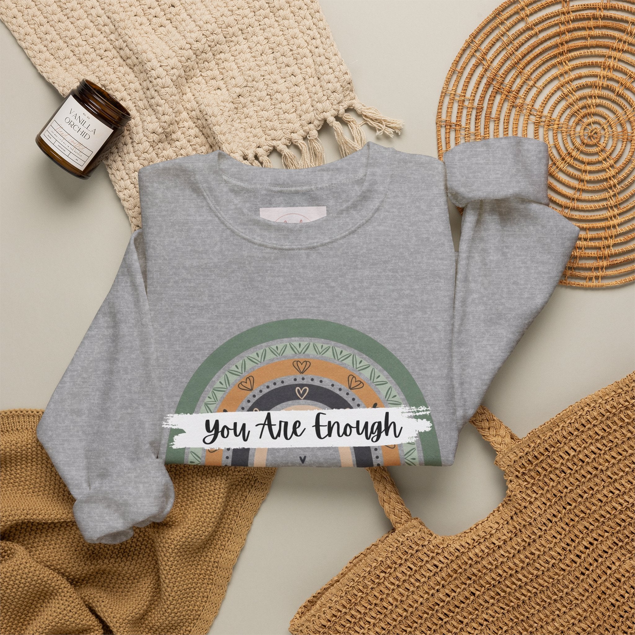 You Are Enough Sweatshirt, Mental Health Sweater, Boho Inspirational Sweatshirt, Rainbow Crewneck Sweatshirt, Cozy Crewneck Sweater