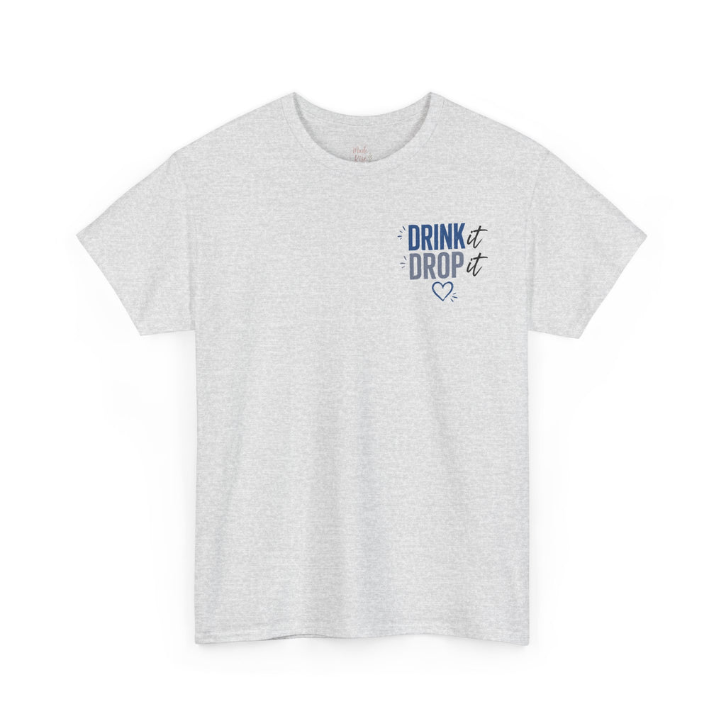 Blue Drink Drop Heart Tee — Cute Minimalist Coffee Graphic T‑Shirt
