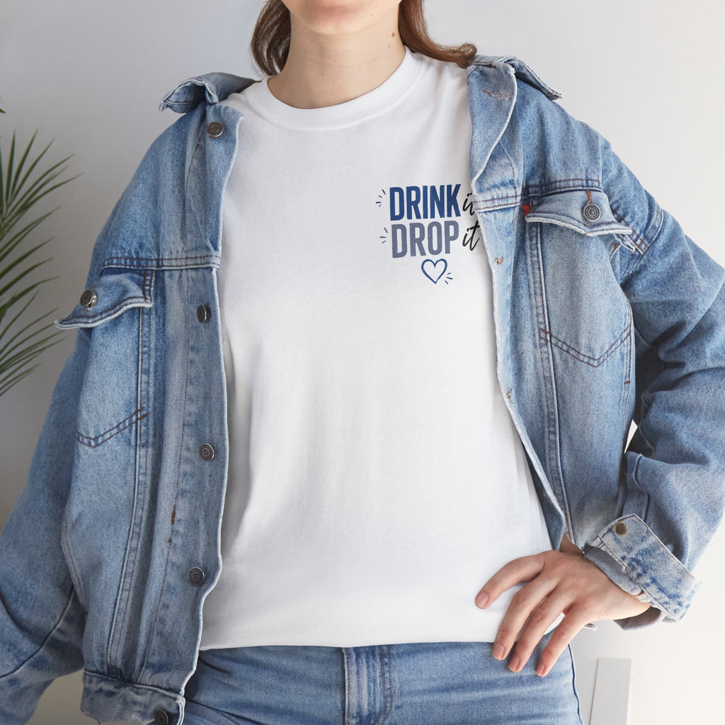 Blue Drink Drop Heart Tee — Cute Minimalist Coffee Graphic T‑Shirt