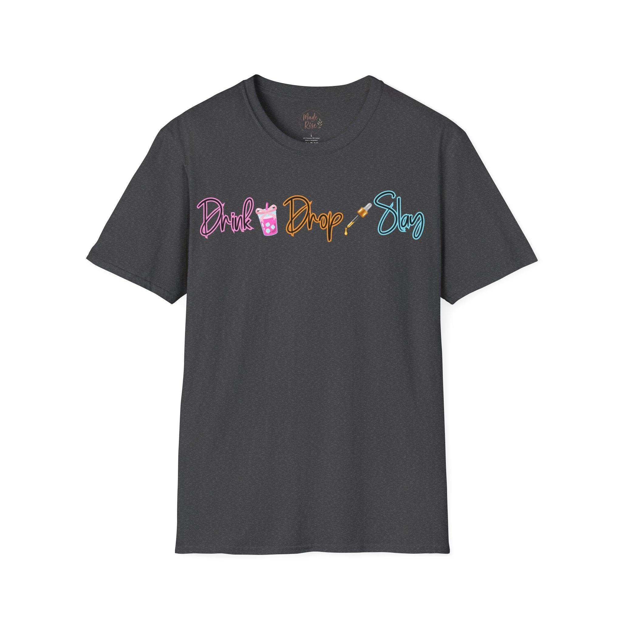 Drink Drop Slay T-Shirt — Fun Boba & Makeup Graphic Tee for Trendy Women