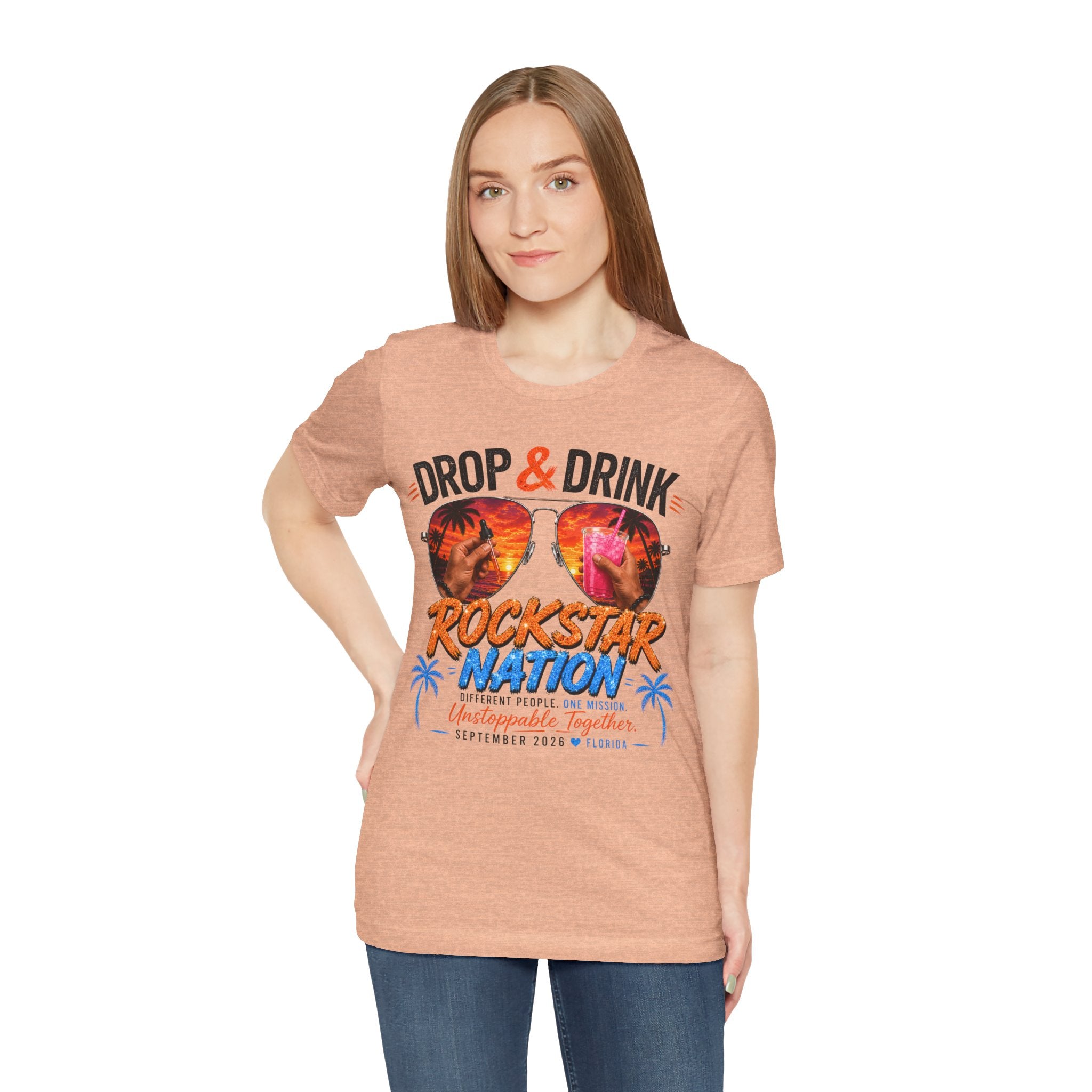 Team Drop & Drink Beach T‑Shirt – Most Likely to Change Lives Sunglasses Graphic