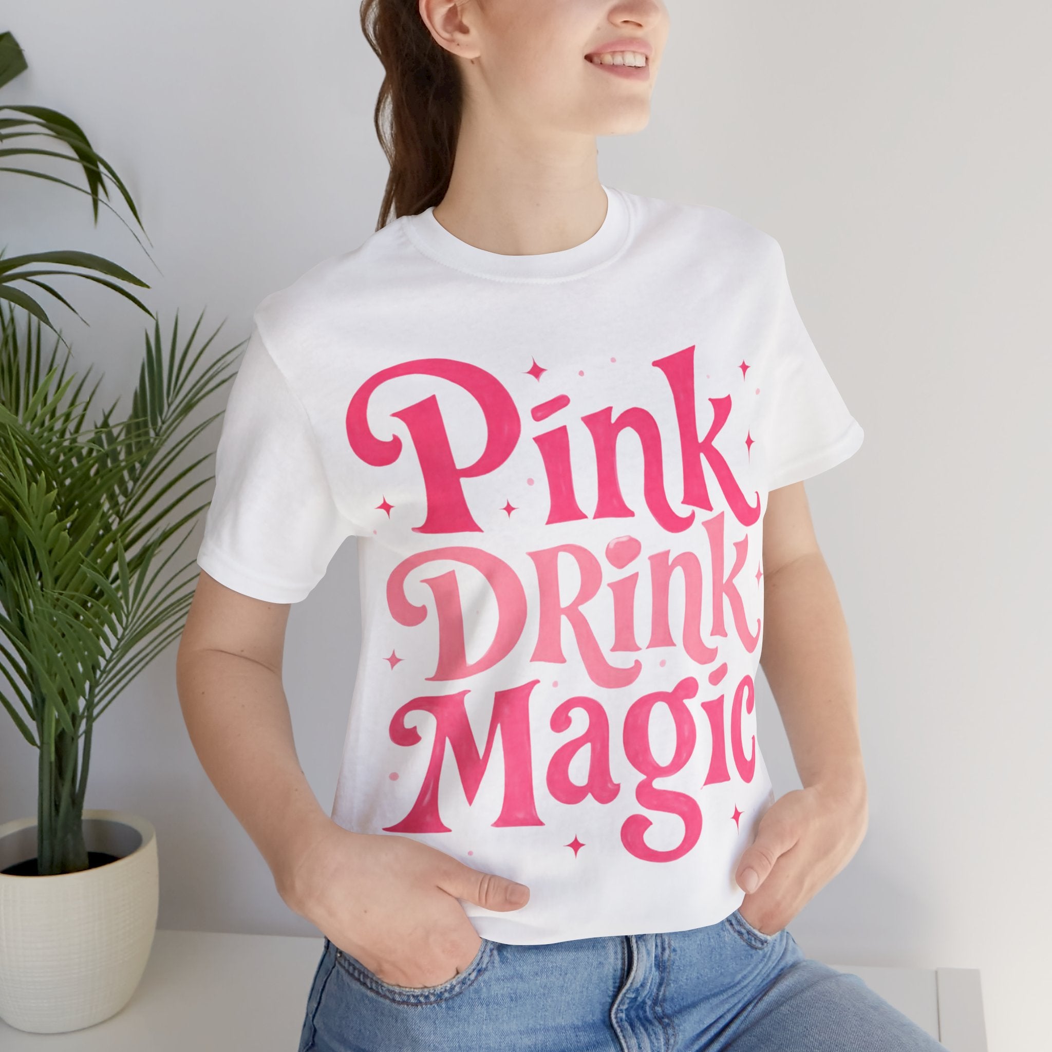 Pink Drink Magic Tee — Cute Retro Script Graphic T-Shirt