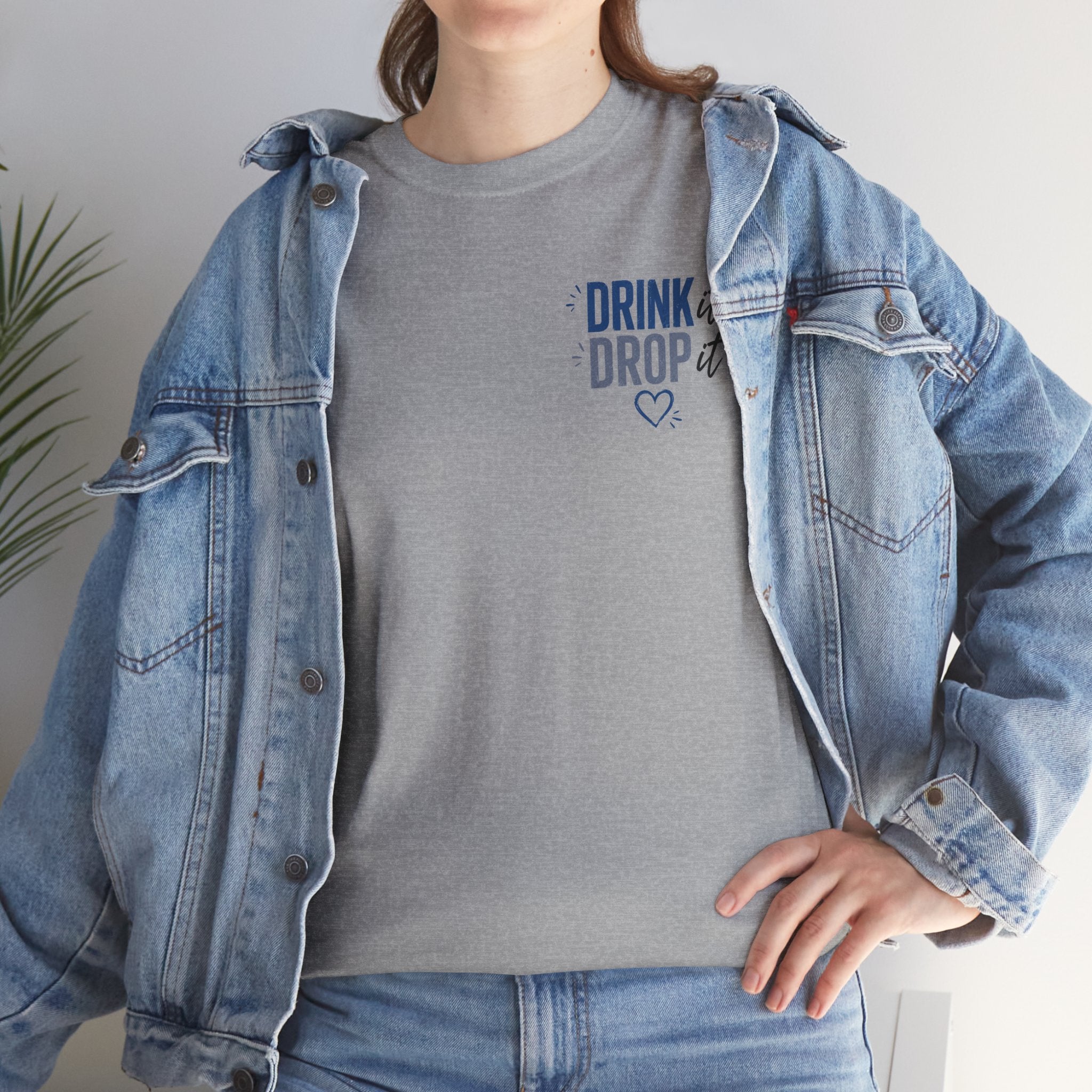 Blue Drink Drop Heart Tee — Cute Minimalist Coffee Graphic T‑Shirt