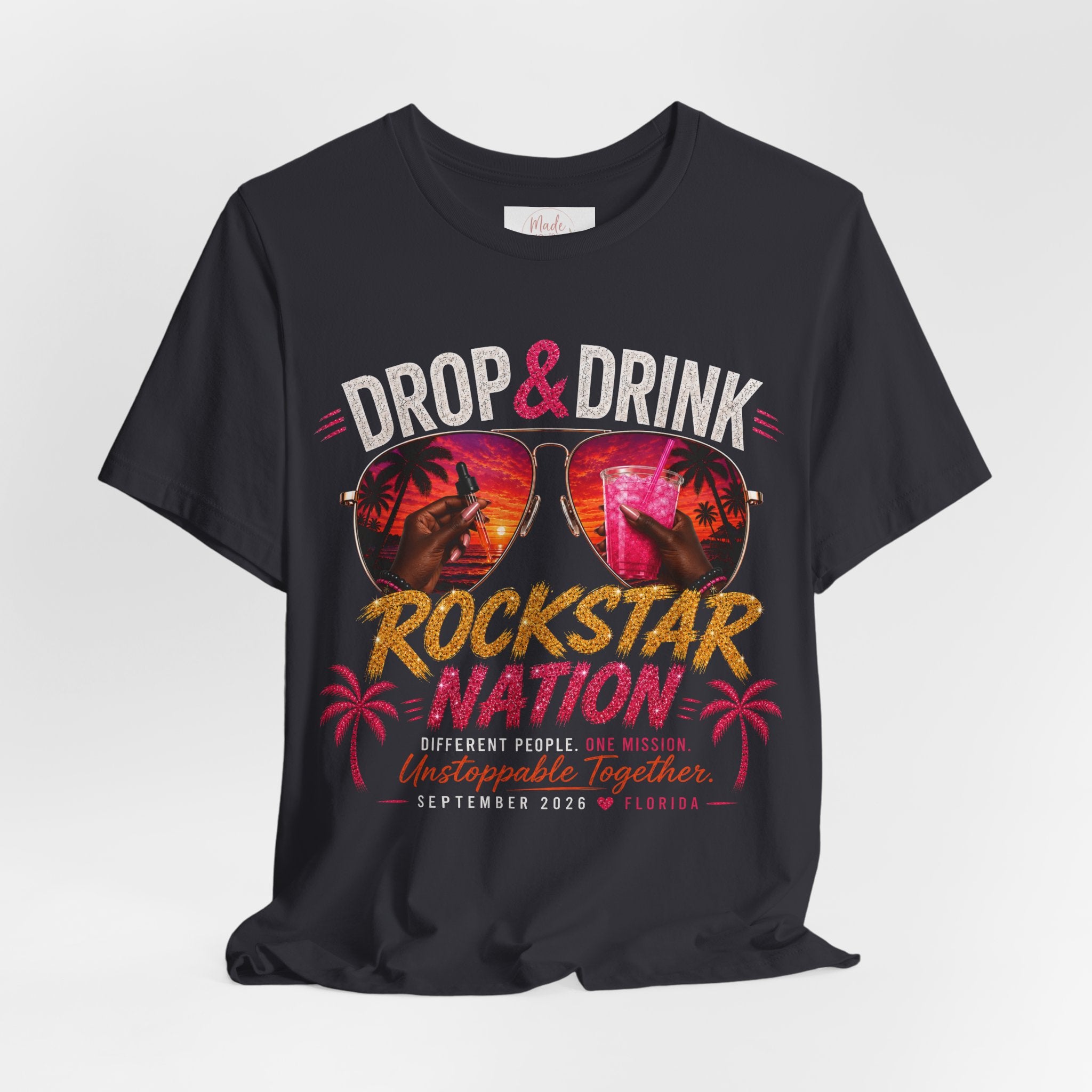 Dark Complexion (women) of Team White Drop & Drink Beach T‑Shirt –  Sunglasses Graphic