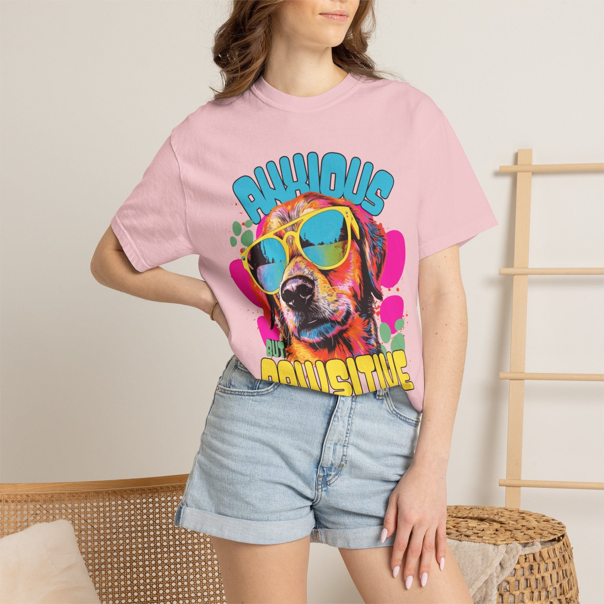 Retro Golden Retriever Shirt, Anxious but Pawsitive Tee, Mental Health Dog Mom, Comfort Colors Colorful Puppy T Shirt, Dog Lover Gift