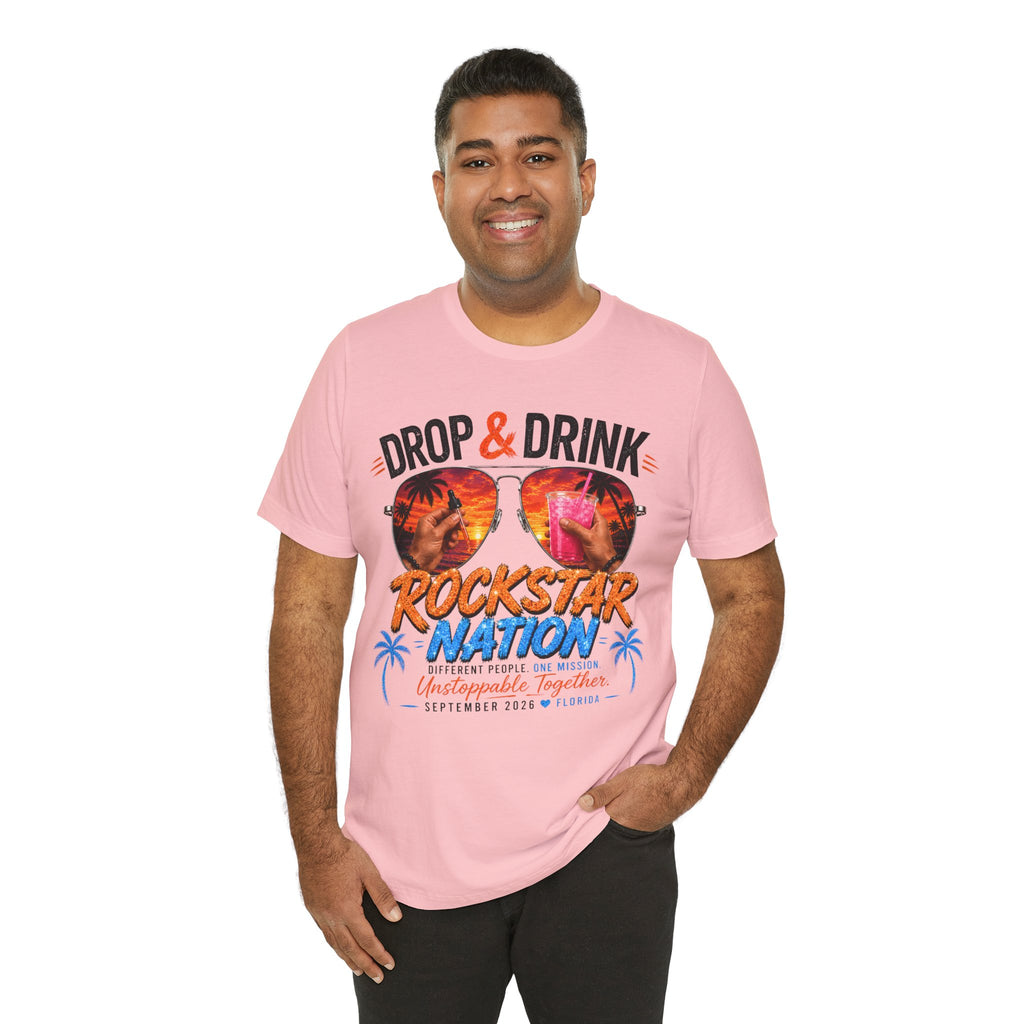 Team Drop & Drink Beach T‑Shirt – Most Likely to Change Lives Sunglasses Graphic