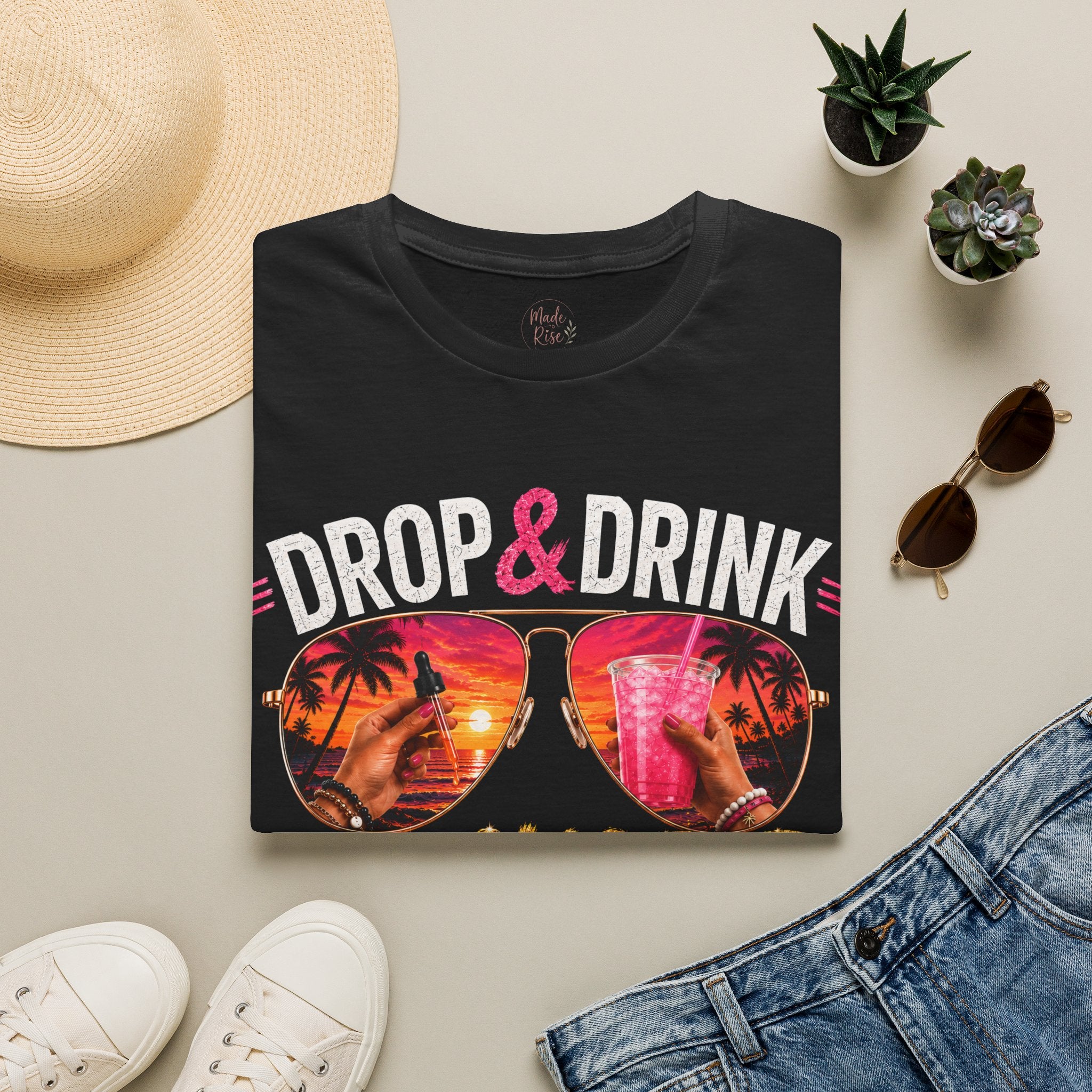T-Shirt — Drop & Drink Club Florida Retro Palm Sunset Graphic