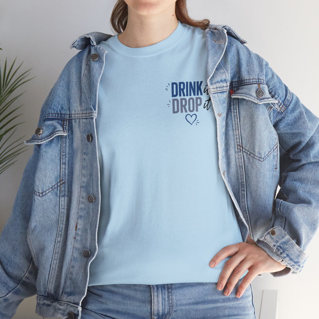 Blue Drink Drop Heart Tee — Cute Minimalist Coffee Graphic T‑Shirt