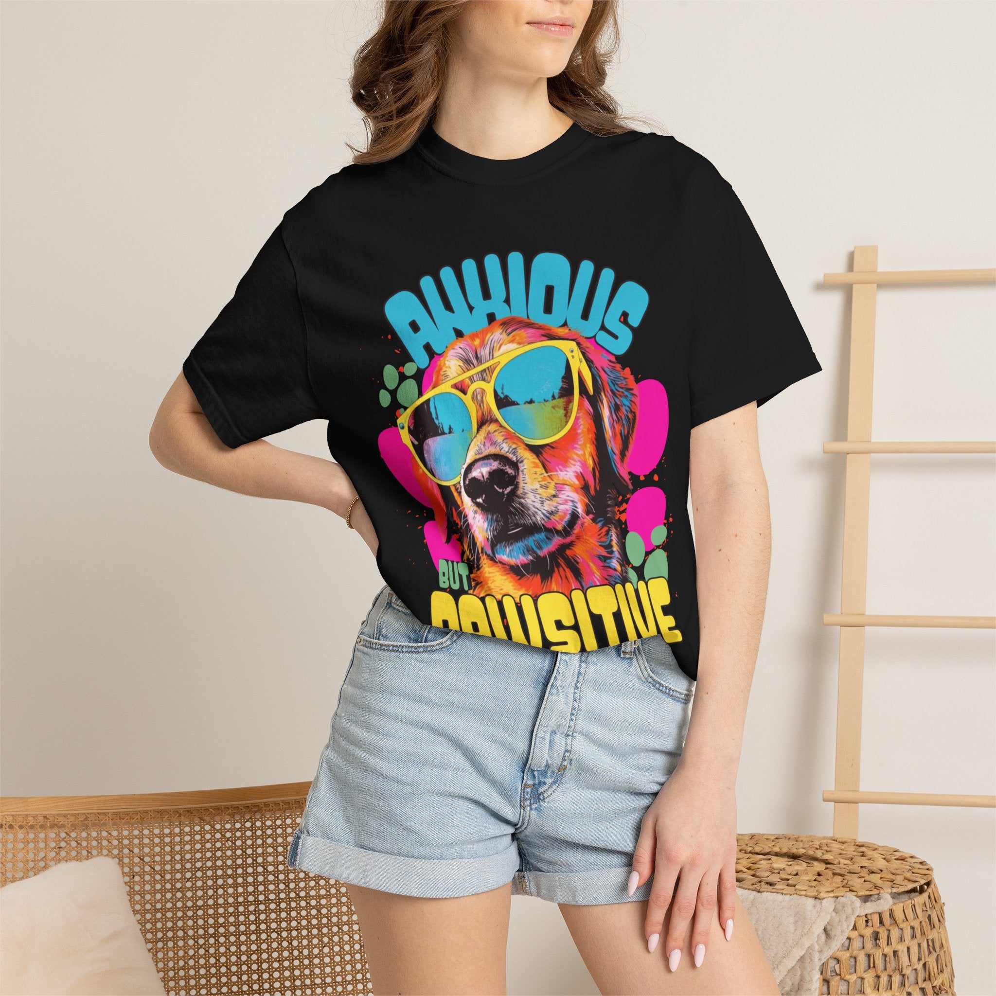 Retro Golden Retriever Shirt, Anxious but Pawsitive Tee, Mental Health Dog Mom, Comfort Colors Colorful Puppy T Shirt, Dog Lover Gift
