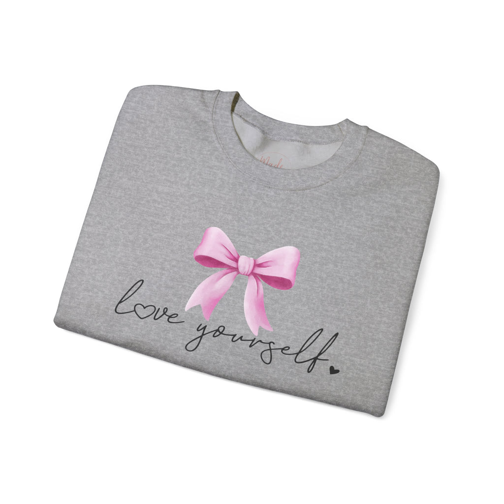 Love Yourself Sweatshirt, Self Love Crewneck Sweatshirt, Motivational Sweatshirt, Pink Bow Sweater, Mental Health Shirt, Positive Apparel