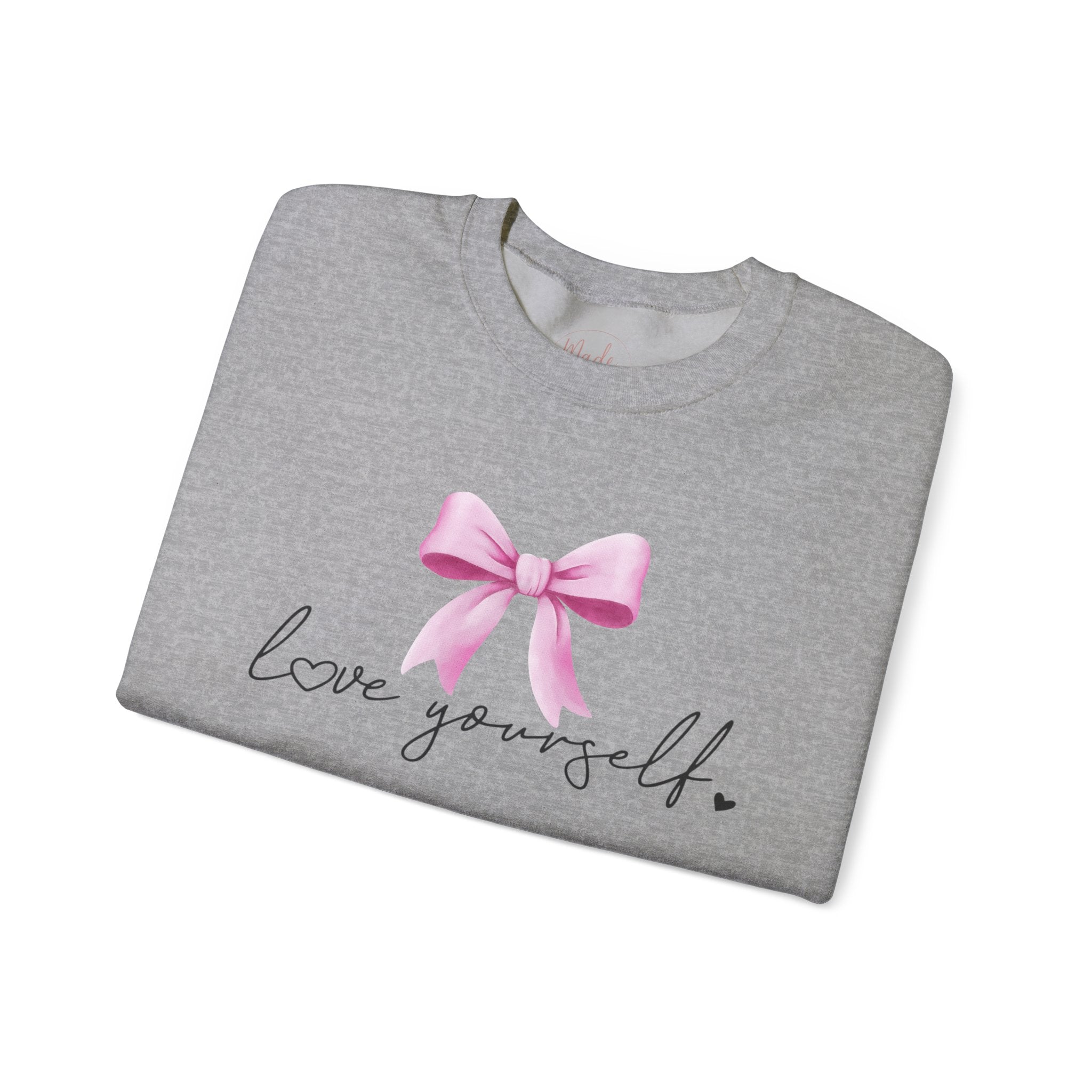 Love Yourself Sweatshirt, Self Love Crewneck Sweatshirt, Motivational Sweatshirt, Pink Bow Sweater, Mental Health Shirt, Positive Apparel