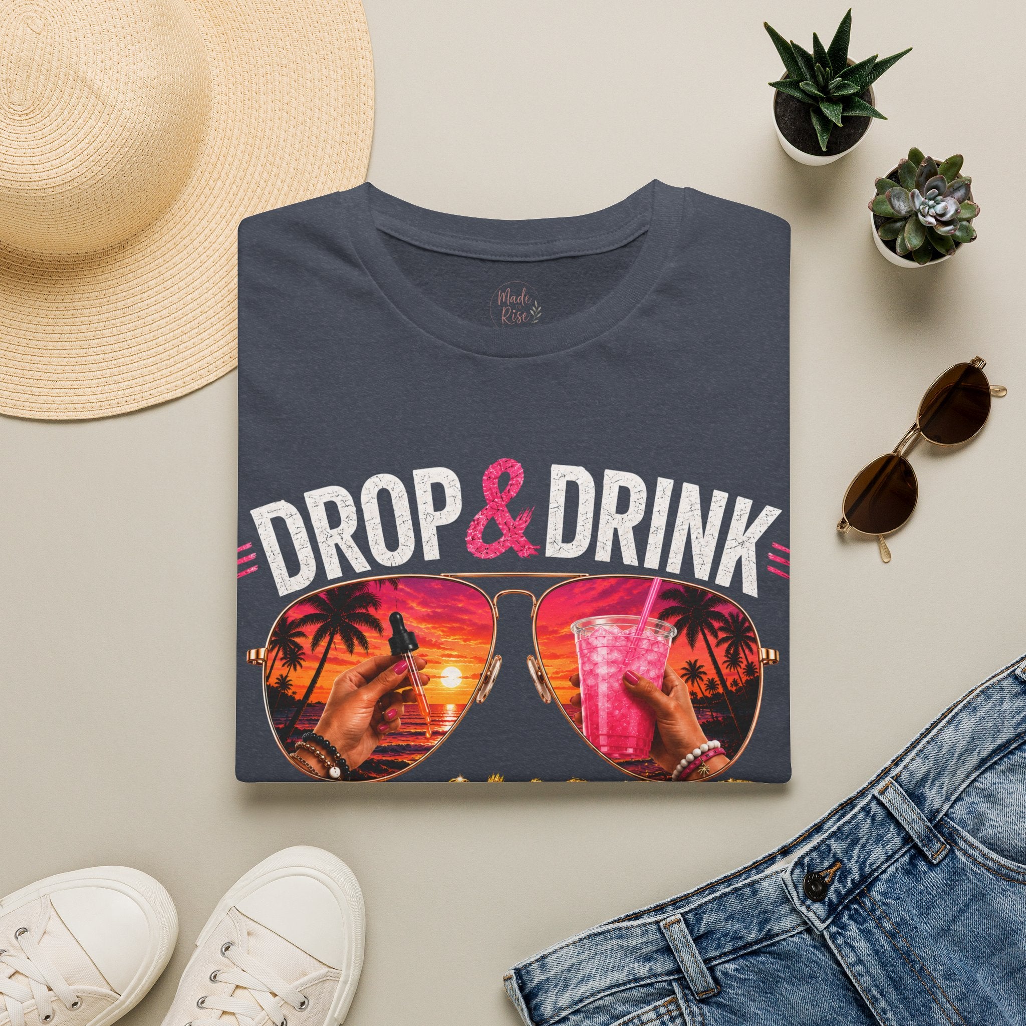 T-Shirt — Drop & Drink Club Florida Retro Palm Sunset Graphic