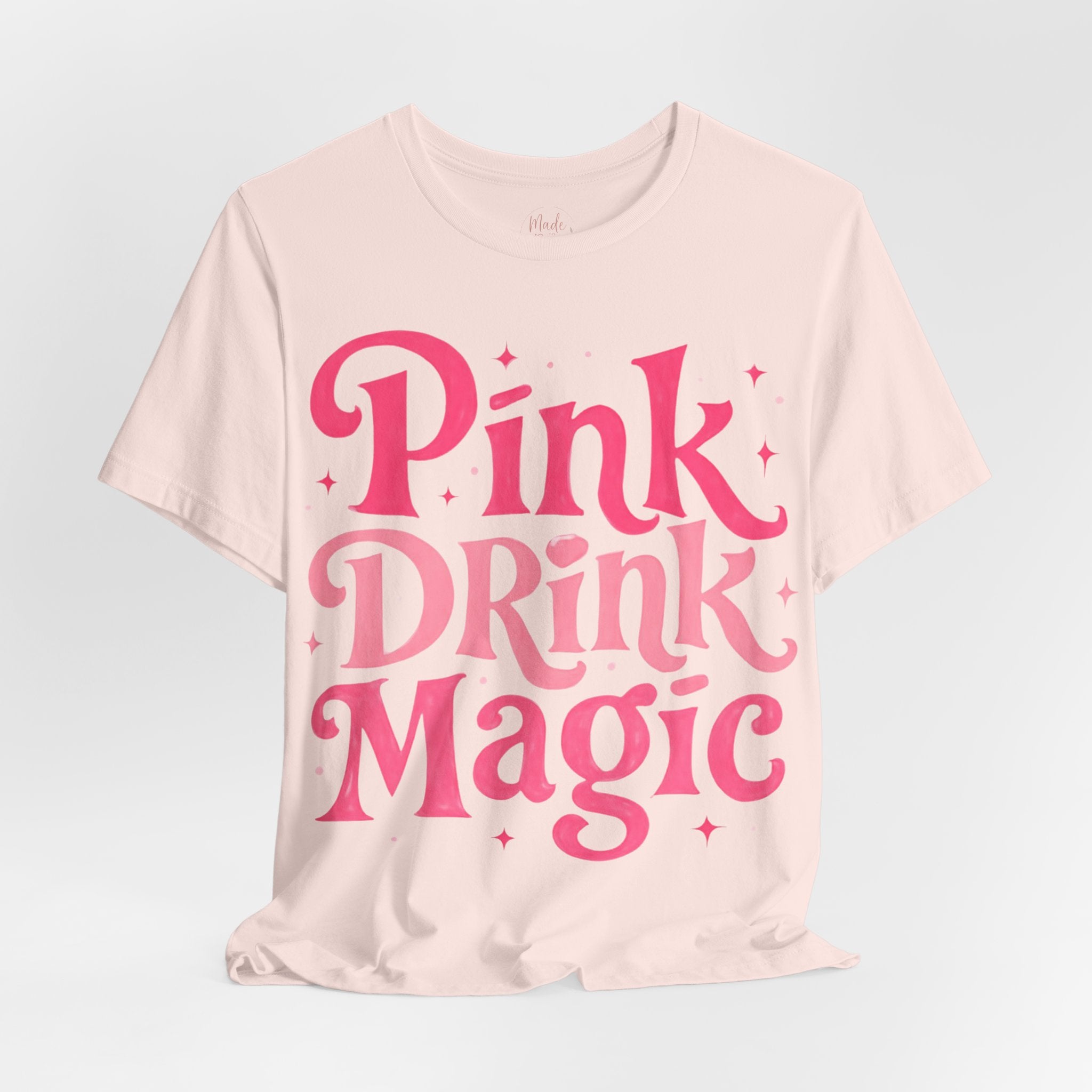 Pink Drink Magic Tee — Cute Retro Script Graphic T-Shirt