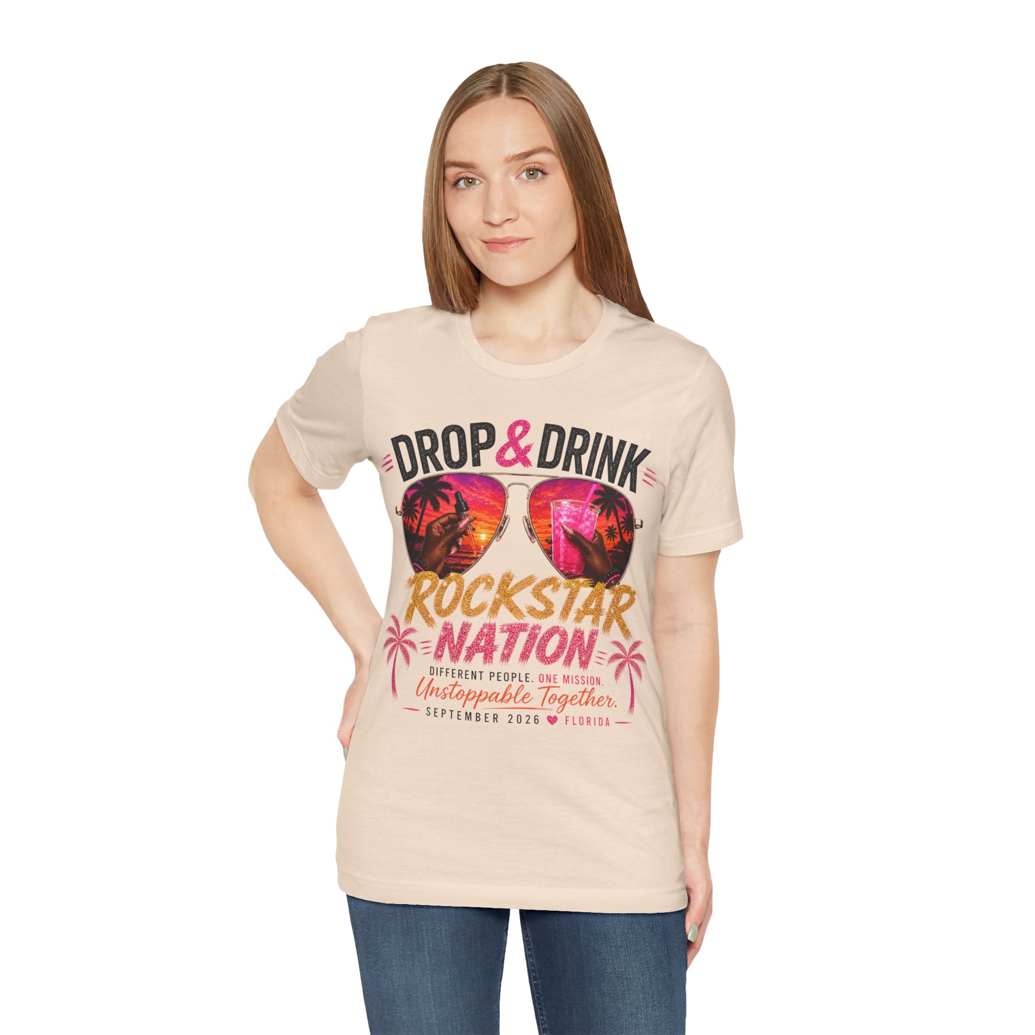 Dark Complexion (women) of Team Black Drop & Drink Beach T‑Shirt –  Sunglasses Graphic