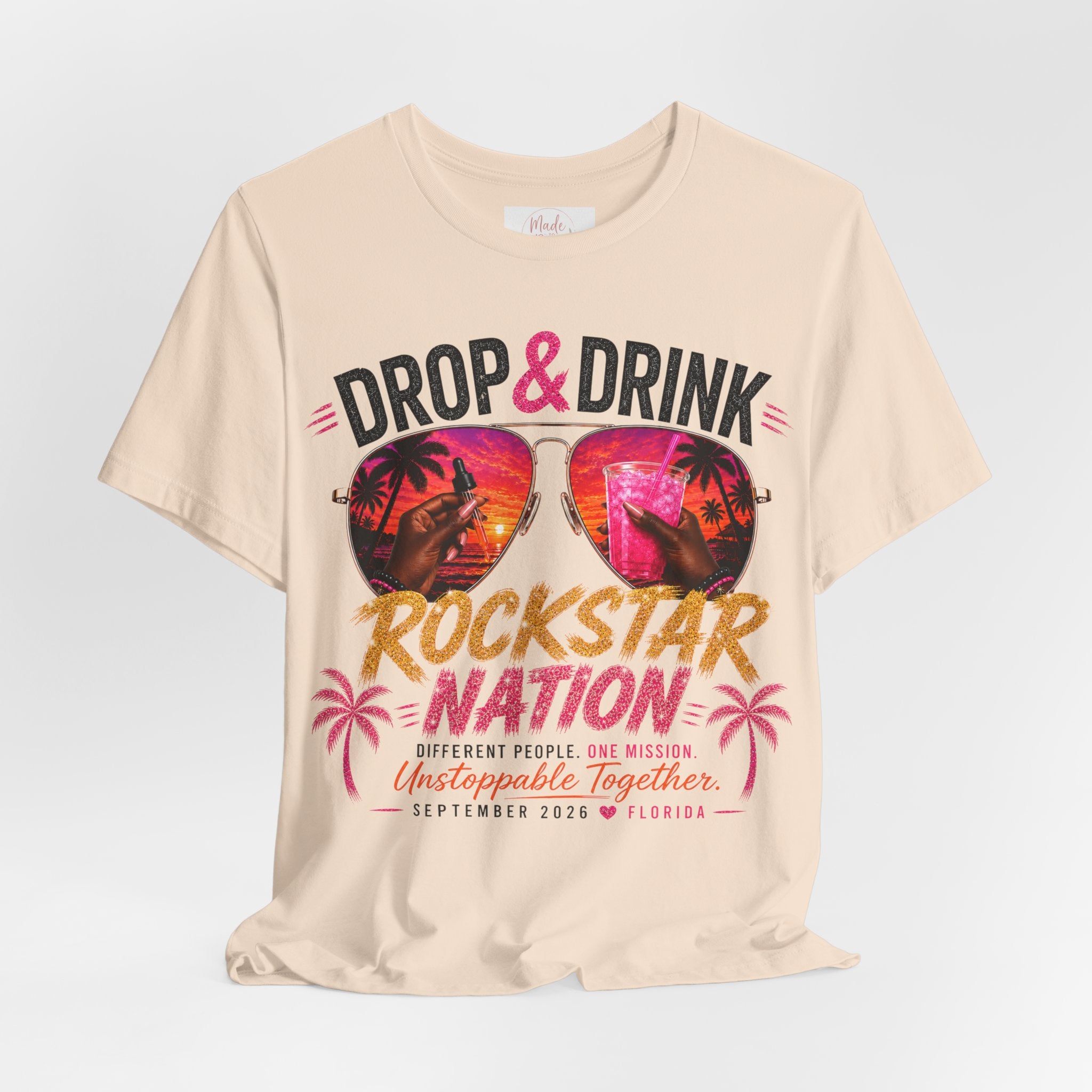 Dark Complexion (women) of Team Black Drop & Drink Beach T‑Shirt –  Sunglasses Graphic