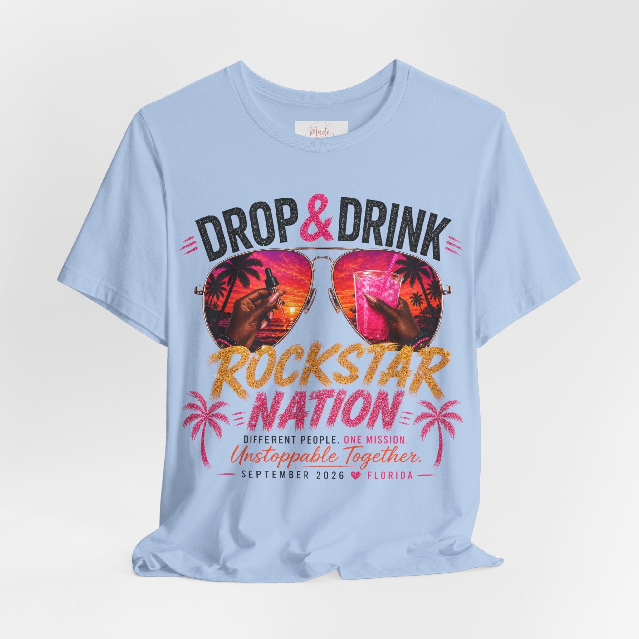 Dark Complexion (women) of Team Black Drop & Drink Beach T‑Shirt –  Sunglasses Graphic