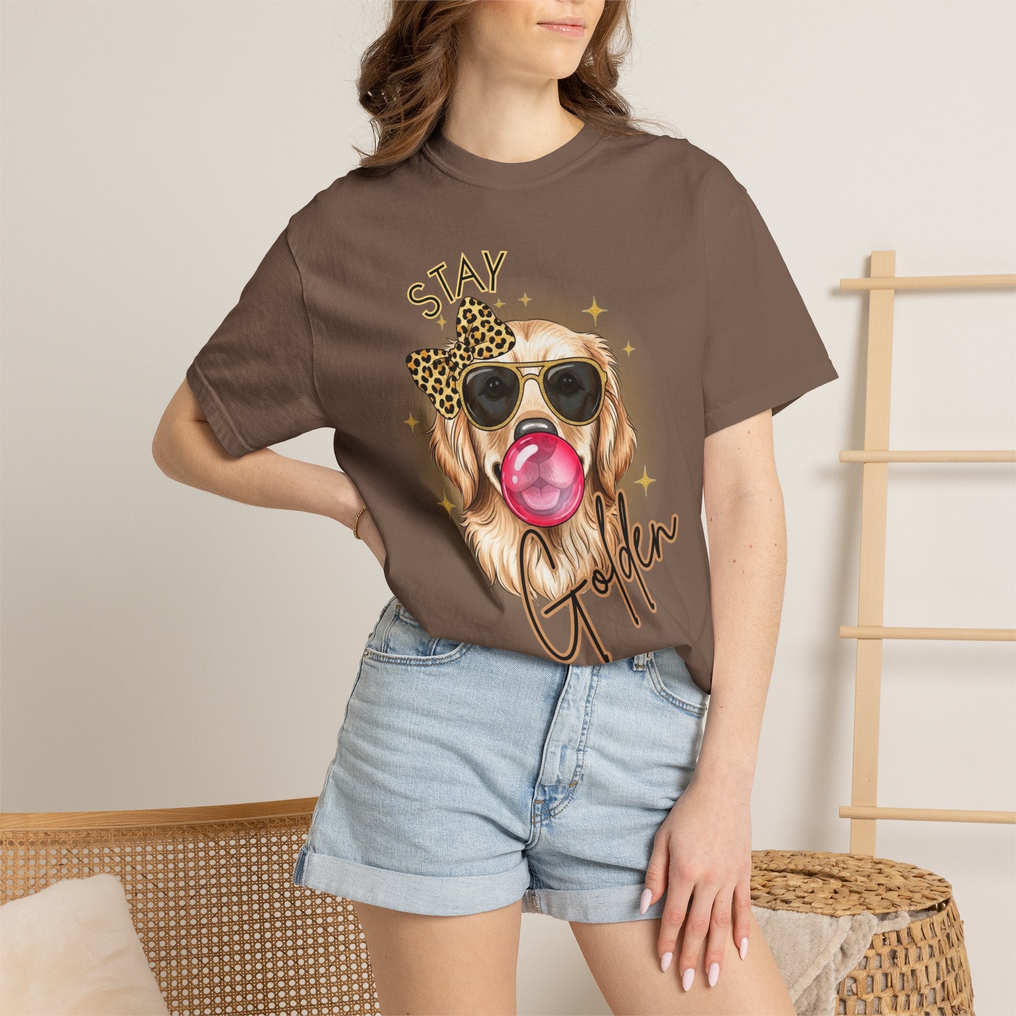 Stay Golden Retriever Shirt, Cute Dog Graphic Tee, Positive Vibes Energy, Bubble Gum Dog T Shirt, Aesthetic Pet Lover Gift, Gift for Her