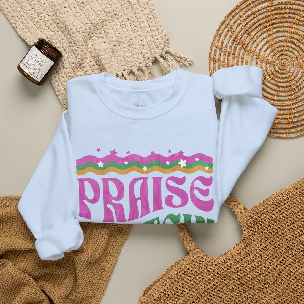 Made to Rise Crewneck Sweatshirt — Retro "Praise Protein Peptides" Graphic