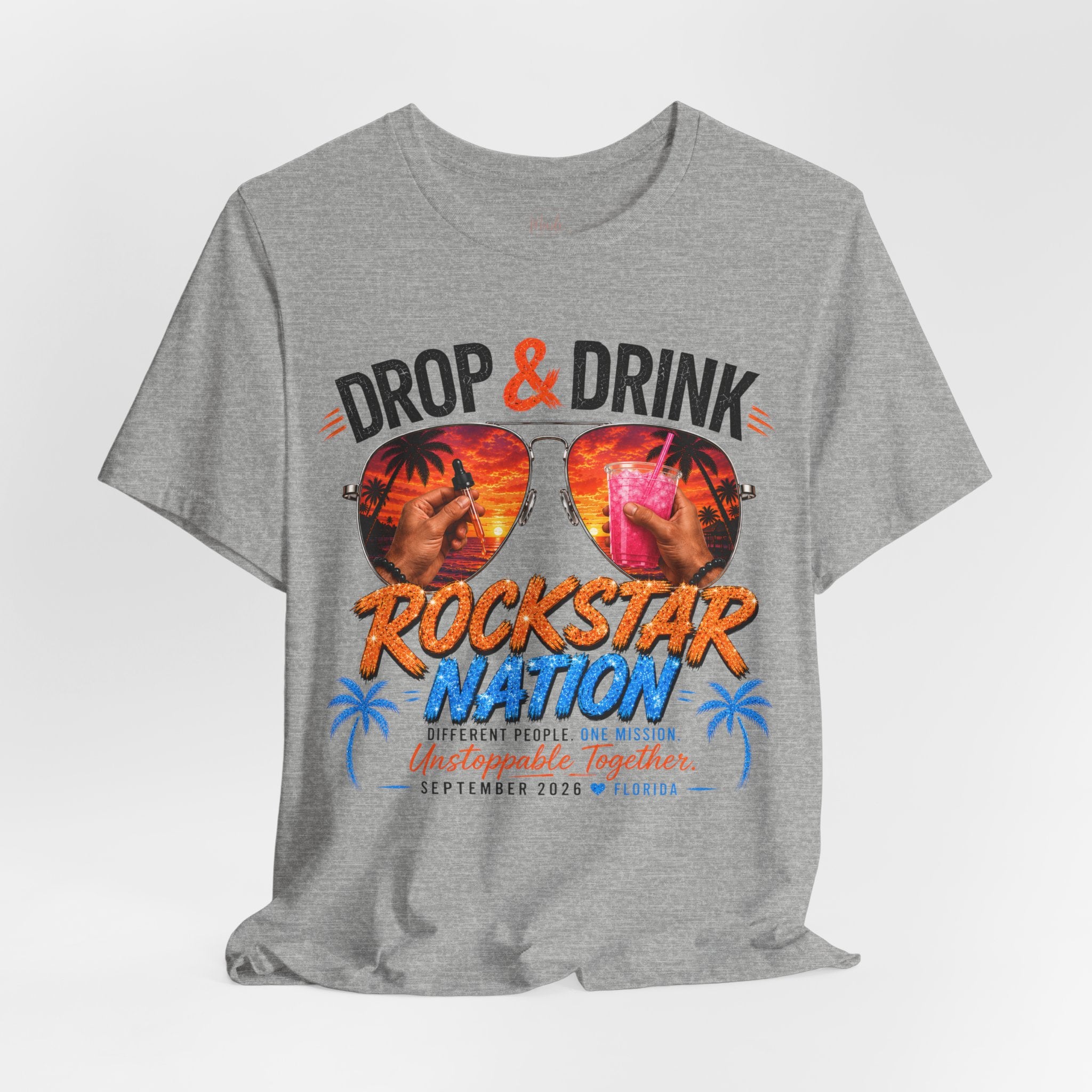 Team Drop & Drink Beach T‑Shirt – Most Likely to Change Lives Sunglasses Graphic